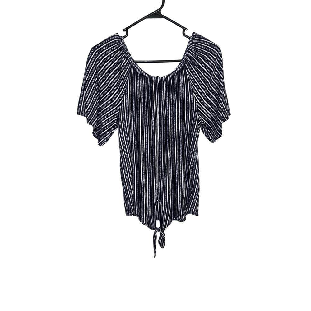 Kim & Cami Black/White Striped Blouse Womens Size M